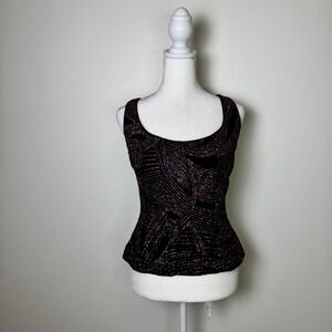 Vintage Cache Purple Metallic Glitter Tank Top Y2K Club Kid Fairy Grunge Size L